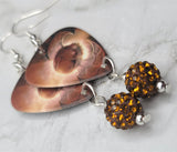 Journey Eclipse Guitar Pick Earrings with Brown Pave Bead Dangles