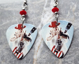 Kid Rock Guitar American Badass Pick Earrings with Red Swarovski Crystals