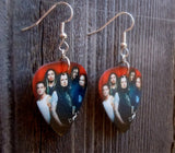 Korn Group Picture on Red Background Guitar Pick Earrings