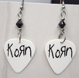 Korn White Guitar Pick Earrings with Black Swarovski Crystals