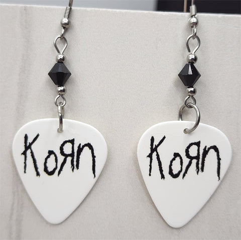 Korn White Guitar Pick Earrings with Black Swarovski Crystals