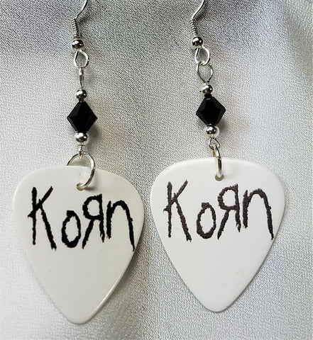 Korn White Guitar Pick Earrings with Black Swarovski Crystals