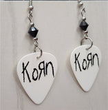 Korn White Guitar Pick Earrings with Black Swarovski Crystals