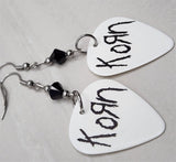 Korn White Guitar Pick Earrings with Black Swarovski Crystals