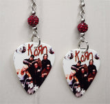 Korn Group Photo Guitar Pick Earrings with Dark Red Pave Beads