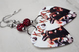 Korn Group Photo Guitar Pick Earrings with Dark Red Pave Beads