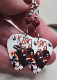 Korn Group Photo Guitar Pick Earrings with Dark Red Pave Beads
