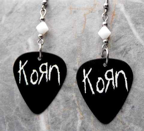 Korn Black Guitar Pick Earrings with White Swarovski Crystals