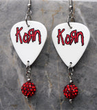 Korn Guitar Pick Earrings with Red and Black Pave Bead Dangles