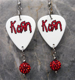 Korn Guitar Pick Earrings with Red and Black Pave Bead Dangles