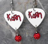 Korn Guitar Pick Earrings with Red and Black Pave Bead Dangles