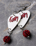 Korn Guitar Pick Earrings with Red and Black Pave Bead Dangles