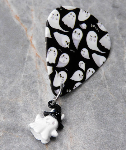 Halloween Boo Ghost Guitar Pick Pin or Tie Tack with a White Ghost Dangle