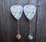 Led Zeppelin III Guitar Pick Earrings with MultiColor Pave Bead Dangles