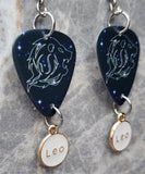 Horoscope Astrological Sign Leo Guitar Pick Earrings with Leo Charm Dangles