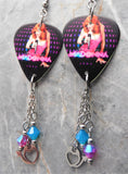 Madonna The Confessions Tour Guitar Pick Earrings with Stainless Steel "Devil" Heart Charms and Swarovski Crystal Dangles