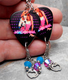 Madonna The Confessions Tour Guitar Pick Earrings with Stainless Steel "Devil" Heart Charms and Swarovski Crystal Dangles