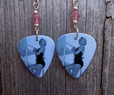 Marilyn Monroe Guitar Pick Earrings with Pink Swarovski Crystals