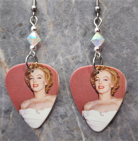 Marilyn Monroe Guitar Pick Earrings with Clear ABx2 Swarovski Crystals