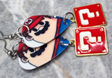 Super Mario Bros Mario Guitar Pick Earrings with Question Box Red Charms