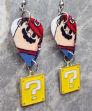 Super Mario Bros Mario Guitar Pick Earrings with Yellow Question Box Charms