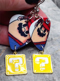 Super Mario Bros Mario Guitar Pick Earrings with Yellow Question Box Charms