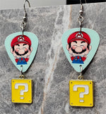 Super Mario Bros Mario Guitar Pick Earrings with Yellow Question Box Charms