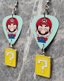 Super Mario Bros Mario Guitar Pick Earrings with Yellow Question Box Charms