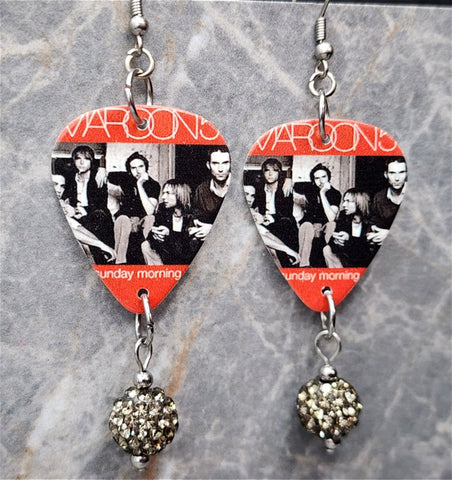 Maroon 5 Sunday Morning Guitar Pick Earrings with Gray Pave Bead Dangles