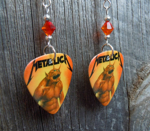 Metallica Jump in the Fire Guitar Pick Earrings with Fire Opal Swarovski Crystals