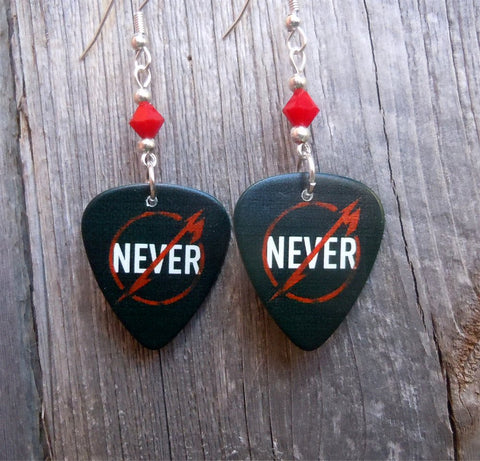 Metallica Through The Never Guitar Pick Earrings with Red Swarovski Crystals