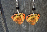 Metallica Jump in the Fire Guitar Pick Earrings with Black Swarovski Crystals