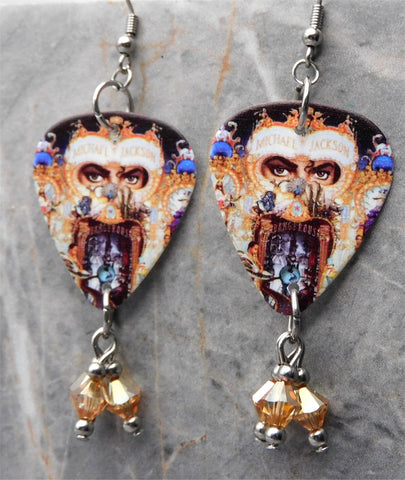 Michael Jackson Dangerous Guitar Pick Earrings with Golden Swarovski Crystals