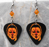 Halloween Movie Michael Myers Guitar Pick Earrings with Orange Swarovski Crystals