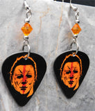 Halloween Movie Michael Myers Guitar Pick Earrings with Orange Swarovski Crystals