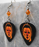 Halloween Movie Michael Myers Guitar Pick Earrings with Orange Swarovski Crystals
