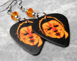 Halloween Movie Michael Myers Guitar Pick Earrings with Orange Swarovski Crystals