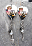 Matt Bellamy of Muse Guitar Pick Earrings with Stainless Steel Charm and Swarovski Crystal Dangles