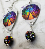 Muse The Resistance Guitar Pick Earrings with MultiColor Pave Bead Dangles