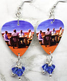 Muse Black Holes and Revelations Guitar Pick Earrings with Blue Swarovski Crystal Dangles