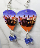Muse Black Holes and Revelations Guitar Pick Earrings with Blue Swarovski Crystal Dangles