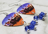 Muse Black Holes and Revelations Guitar Pick Earrings with Blue Swarovski Crystal Dangles