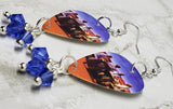 Muse Black Holes and Revelations Guitar Pick Earrings with Blue Swarovski Crystal Dangles
