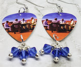 Muse Black Holes and Revelations Guitar Pick Earrings with Blue Swarovski Crystal Dangles