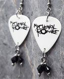 My Chemical Romance White Guitar Pick Earrings with Black Swarovski Crystal Dangles