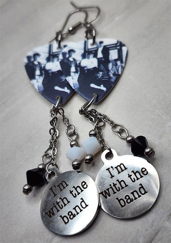 New Kids on the Block Guitar Pick Earrings with Stainless Steel Charms and Swarovski Crystal Dangles