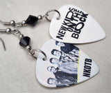 New Kids on the Block NKOTB Black and White Guitar Pick Earrings with Black Swarovski Crystals