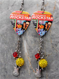 Nickelback Rockstar Guitar Pick Earrings with Swarovski Crystal, Pave Bead, and Stainless Steel Charm Dangles