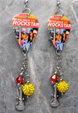 Nickelback Rockstar Guitar Pick Earrings with Swarovski Crystal, Pave Bead, and Stainless Steel Charm Dangles