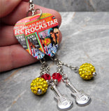 Nickelback Rockstar Guitar Pick Earrings with Swarovski Crystal, Pave Bead, and Stainless Steel Charm Dangles